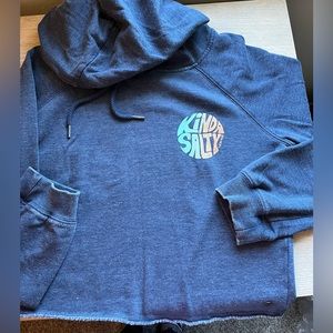 Roxy Kinda Salty Crop Raw Hem Hooded Sweatshirt - Heather Navy - Small